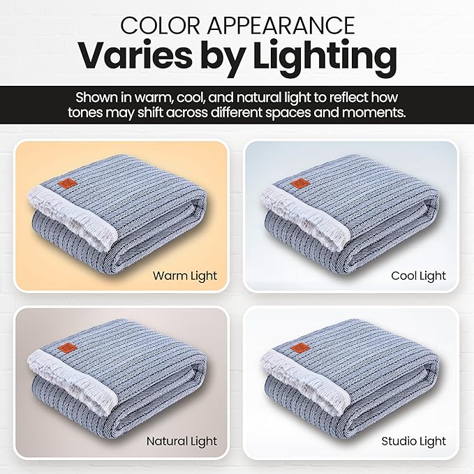 Gold Case Throw Blanket for Bed – 100% Recycled Turkish Cotton Bed Blanket – Decorative Throw Cotton Blankets for Living Room & Bedroom – Vintage Navy Blue Woven Queen Blankets – 90x90-Ruum Studio Home