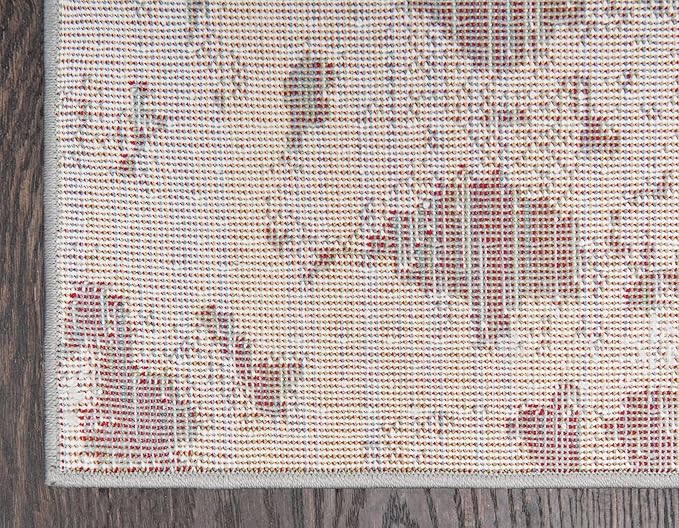 Unique Loom Rosso Collection Vintage, Geometric, Bohemian, Traditional, Distressed, Southwestern Area Rug, 2' 7" x 10' 0", Light Gray/Ivory-Ruum Studio Home