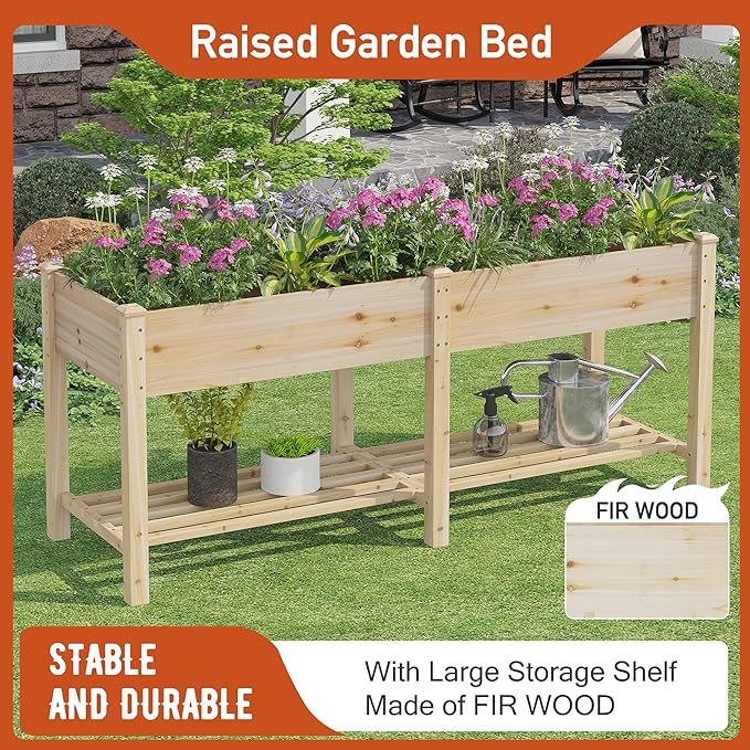GHWIE Raised Garden Bed with Legs Elevated Wood Planter Box for Planting Vegetables Flowers Garden Patio Balcony Garden beds Outdoor with Liner-Ruum Studio Home