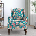 Lumibee Wingback Accent Chair,High Back Floral Armchairs in Fabric,Comfy Upholstered Reading Single Sofa Chair with Solid Wood Legs for Living Room,Bedroom,Office-Peacock Blue-Ruum Studio Home