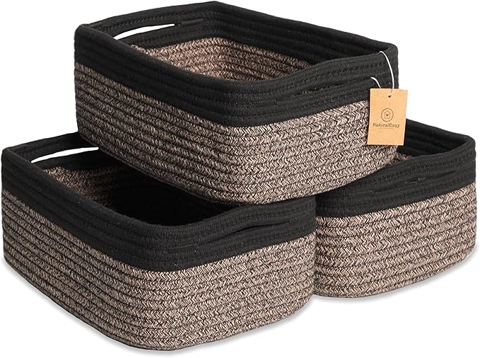 NaturalCozy 11.8"x8"x4.5” Rectangle Storage Baskets for Shelves 3 Pack | Cotton Rope Woven Small Baskets for Organizing | Small Storage Bins for Nursery, Bathroom, Closet, Shelf, Decorative, Gift-Ruum Studio Home