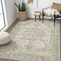 Washable Area Rugs for Living Room - 5x7 Neutral Vintage Distressed Floral Farmhouse Boho Large Soft Floor Rug Indoor Non Slip Carpet for Living Room Bedroom Dining Room Office - Brown/Tan-Ruum Studio Home