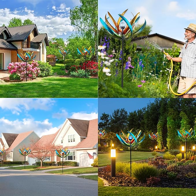 82" Vibrant Multicolor Solar Tulip Large Wind Spinner - Outdoor Garden Decor with Auto-Illuminated Glass Orb for Patio, Lawn & Yard Decoration-Ruum Studio Home