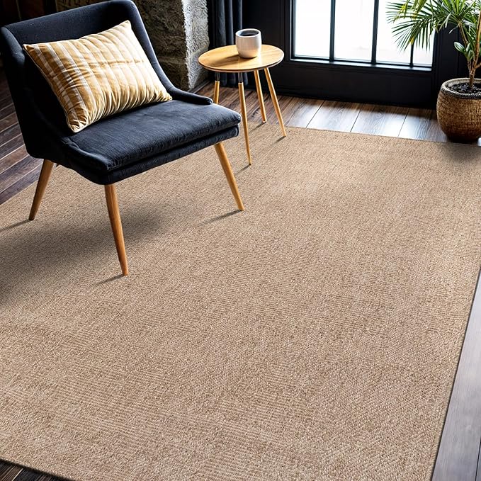 CAMILSON Easy Jute Rug 5x7, Indoor Outdoor Natural Color Fiber Area Rugs for Living Room Patio and Kitchen Rug, Solid Boho Woven Design, Easy-Cleaning, Washable Outside Carpet Alfombras (5 x 7)-Ruum Studio Home
