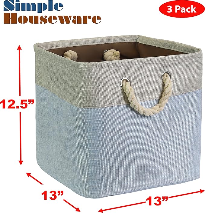 SIMPLE HOUSEWARE Fabric Storage Cubes, 13" x 13" Storage Bin, 3 Pack, Blue-Ruum Studio Home
