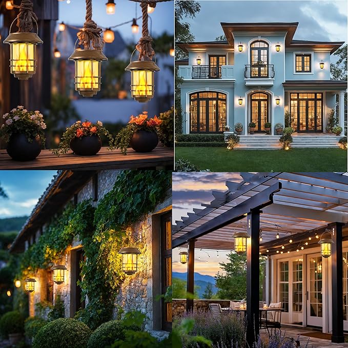 Otdair Solar Wall Lantern Outdoor, Flickering Flames Solar Sconce Lights Outdoor, Hanging Lamps Wall Mount for Front Porch, Patio and Yard, 2 Pack, Yellow Bronze-Ruum Studio Home