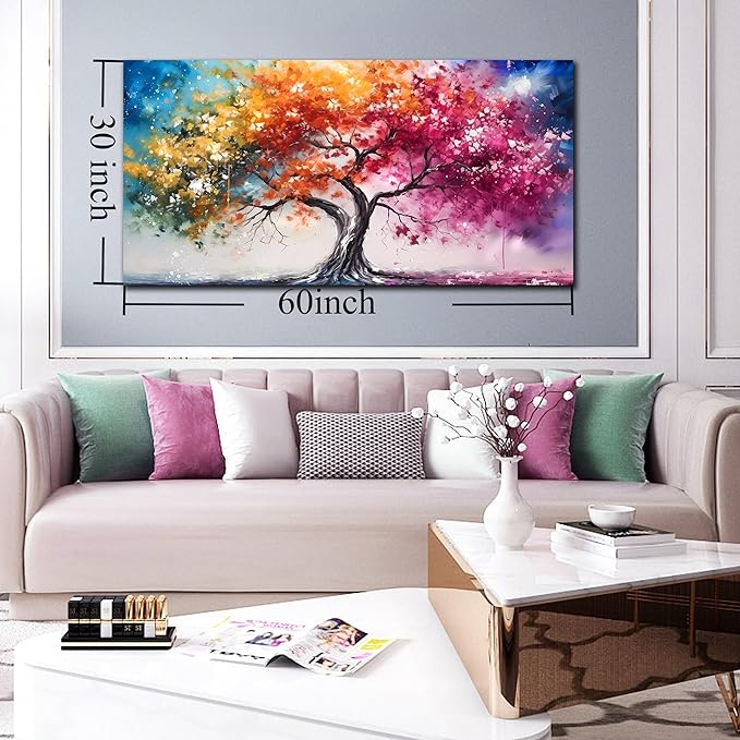 Alsingbago Colorful Tree Canvas Wall Art for Living Room Bedroom Home Office Orange and Pink Tree Picture Modern Artwork Ready to Hang Size 30x60-Ruum Studio Home
