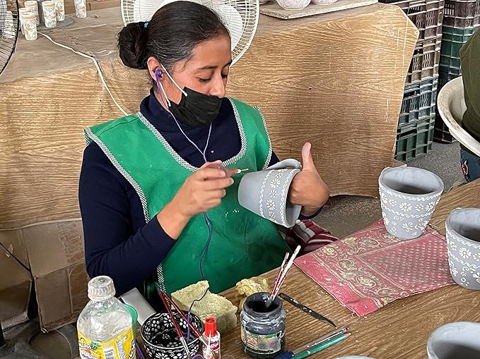 Encantada Handmade Hand-Painted Authentic Mexican Pottery Mugs (Multi Blue Green)-Ruum Studio Home