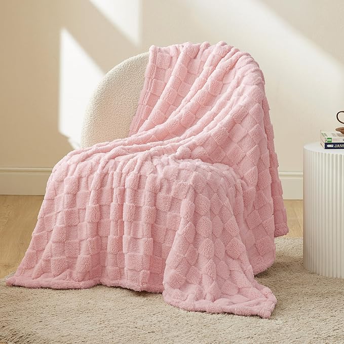 Bedsure GentleSoft Blush Pink Throw Blanket for Couch - Checkered Fleece Blankets Gifts for Women Men Girls, Cute Soft Cozy Throw for Bedroom Home Decor Gifts, 50x60 Inches-Ruum Studio Home