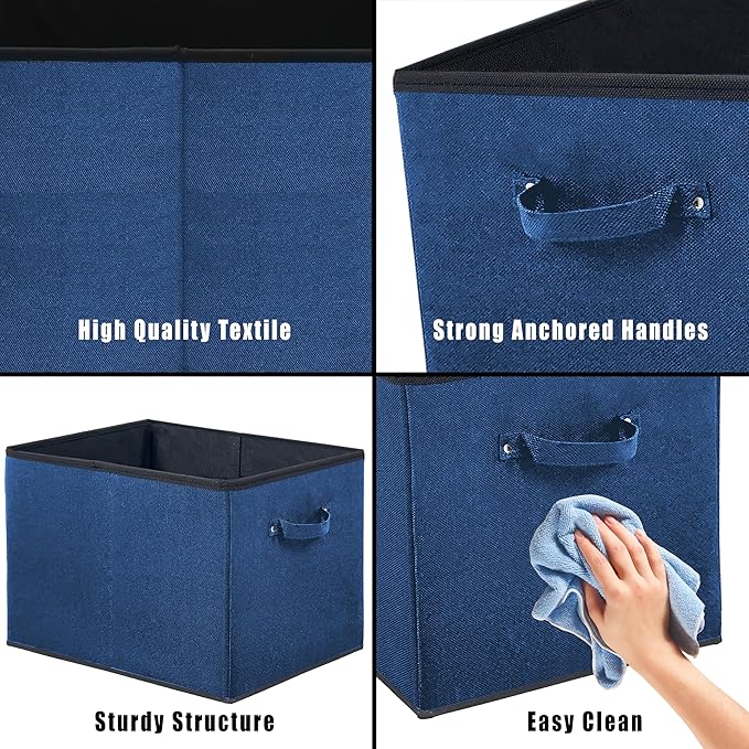 SIMPLE HOUSEWARE 15 x 13 Inch Collapsible Fabric Storage Bin with Handles, 2 Pack, Steel Blue-Ruum Studio Home