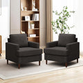 Mid-Century Accent Chair,Modern Linen Fabric Armchair for Living Room,Comfy Upholstered Reading Accent Chairs for Bedroom,Single Sofa Chair with Wood Legs (Dark Grey, 2 Pack)-Ruum Studio Home