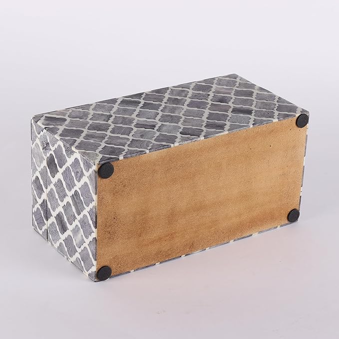 Handicrafts Home Handmade Moroccan Pattern Inspired Decorative Box - Large Storage Organizer for Neck Chains, Watches, Memory Keepsakes - Boho Style Treasure Box, Multipurpose Gift - Grey, 10x5x5-Ruum Studio Home
