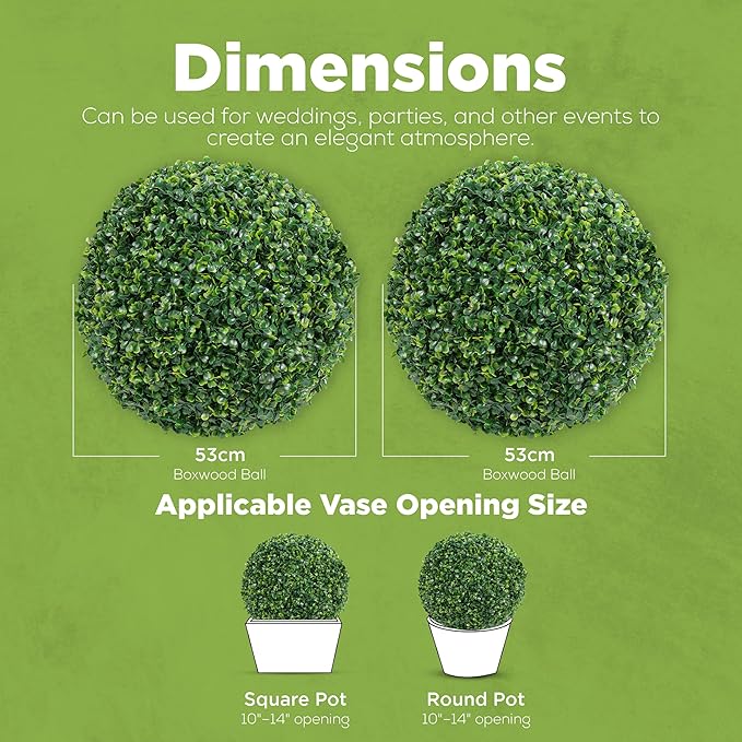 DRAY Premium 20.87" Faux Boxwood Balls – Set of 2 Artificial Topiary Spheres for Outdoor & Indoor Use – Realistic, UV-Resistant, Weatherproof Decorative Greenery – Check Measurements-Ruum Studio Home