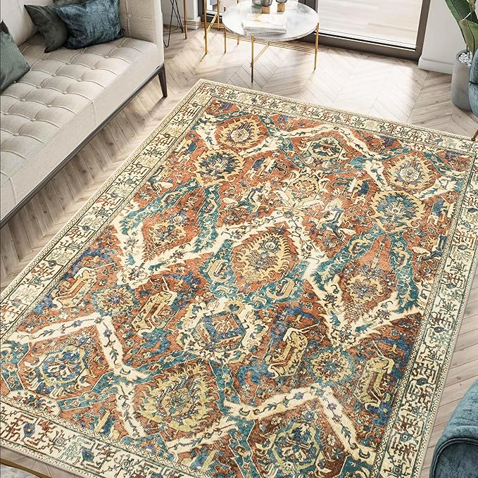 Keen Home Design 8x10 Rug - Machine Washable Area Rug with Non-Slip Backing, Ideal for Living Room, Dining Room, Bedroom - Vintage, Easy Clean, Durable, Low Pile Rug - (8' x 10')-Ruum Studio Home