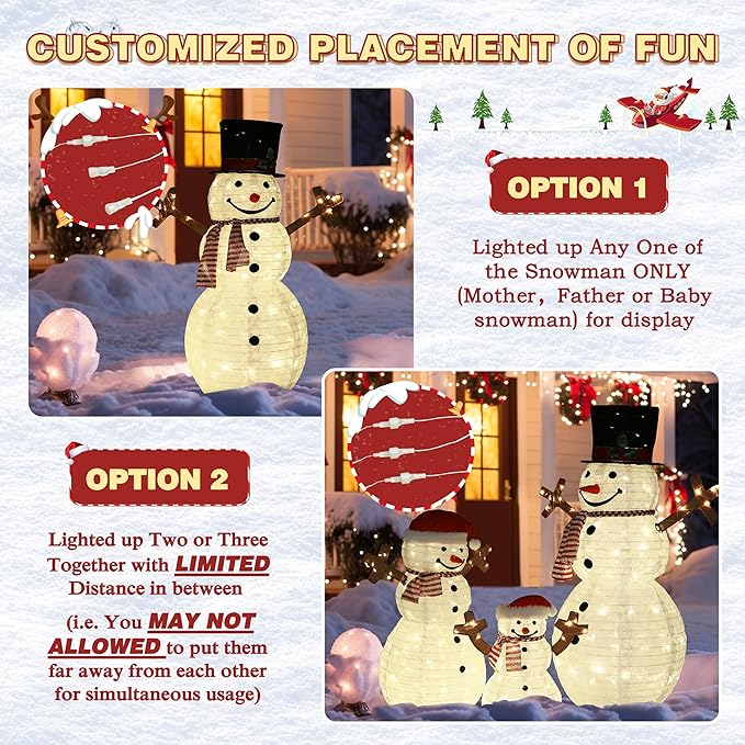 4FT Pop-Up Snowman Family, Pre-Lit Holiday Decoration Sign with 270 LED Lights, Customized Placement Holiday Display for Indoor, Outdoor-Ruum Studio Home