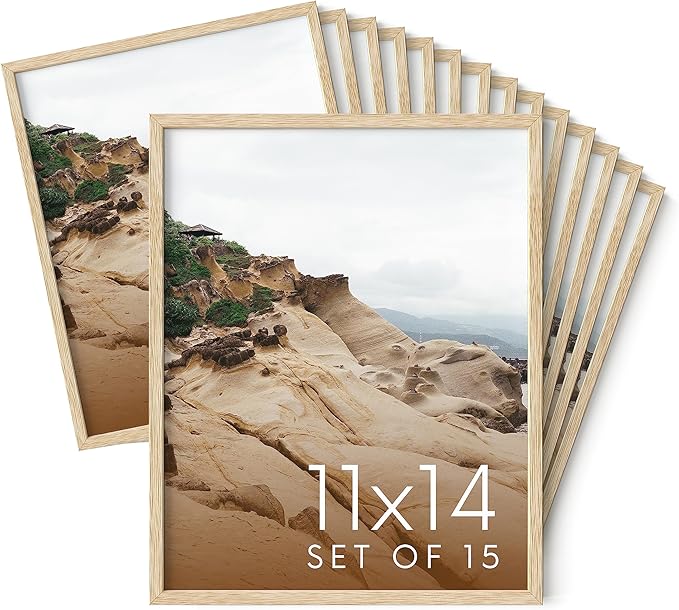 Haus and Hues 11x14 Natural Oak Wood Picture Frames Set of 15 - Premium Bulk Picture Frames 11x14 Bundle - Elegant Gallery Wall Frame Set for Posters, Art Display - Ideal for Wall Decor in Home &-Ruum Studio Home