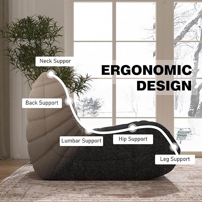 Bean Bag Chair, Fireside Chair Bean Bag Sofa Large Bean Bag Chair for Adults, Bean Bag Chairs for Teens with High Density Comfortable Foam, Memory Foam Bean Bag for Living Room, Bedroom (Black&White)-Ruum Studio Home