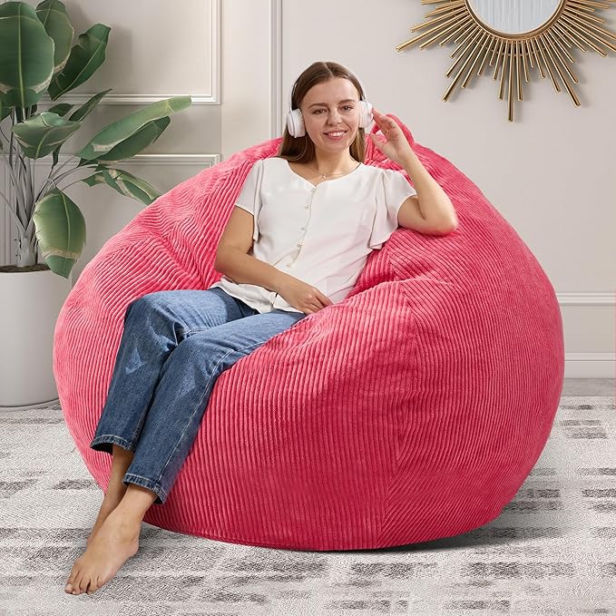 3.5FT Bean Bag Chairs Teardrop Bean Bag Chair for Adults Beanbag Chair with Memory Foam Filled Machine Washable Cover for Living Room, Bedroom (Large,Pink)-Ruum Studio Home