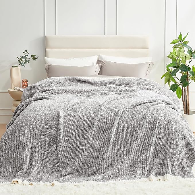 Snuggle Sac Queen Size Bedding Blanket Grey Color, Super Soft Warm Blankets for Bed, Living Room, Luxurious Microfiber Blanket Dupes, Heather Grey, 90x90 inches-Ruum Studio Home