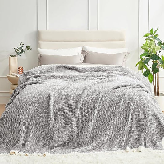 Snuggle Sac Queen Size Bedding Blanket Grey Color, Super Soft Warm Blankets for Bed, Living Room, Luxurious Microfiber Blanket Dupes, Heather Grey, 90x90 inches-Ruum Studio Home