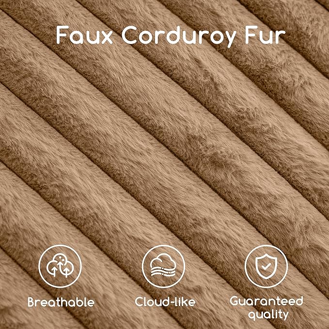 HIGOGOGO Round Stuffed Pouf Ottoman, Stripe Faux Fur Poufs with Foam Chunk Filling, Furry and Fluffy Pouf Foot Stool Storage Ottoman, 26 X 18 Floor Poufs Foot Rest for Living Room, Brown-Ruum Studio Home