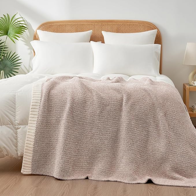 Snuggle Sac Heather Taupe Throw Blanket for Couch, Oversized Throw XL Super Soft Warm Blankets Cozy Knit Fuzzy Lightweight Throws for Sofa, Bed, Living Room, Taupe, 50x70 inches-Ruum Studio Home