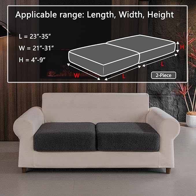 Couch Cushion Covers for Sectional Sofa, Stretch Soft Sofa Slipcovers Washable Wear-Resistant Universal Furniture Protector for Living Room(2 Seaters Covers, Dark Gray)-Ruum Studio Home