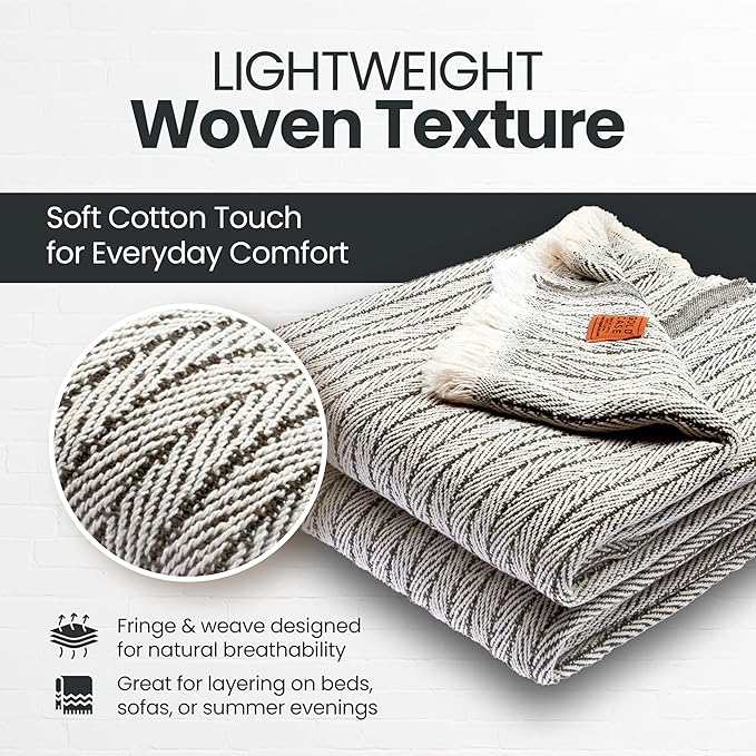 Gold Case Throw Blanket for Couch – 100% Recycled Turkish Cotton Blankets – Elegant Decorative Throw Blankets for Living Room Sofa – Woven Throws for Couch – Vintage Dark Green – 50x60 (Set of 2)-Ruum Studio Home