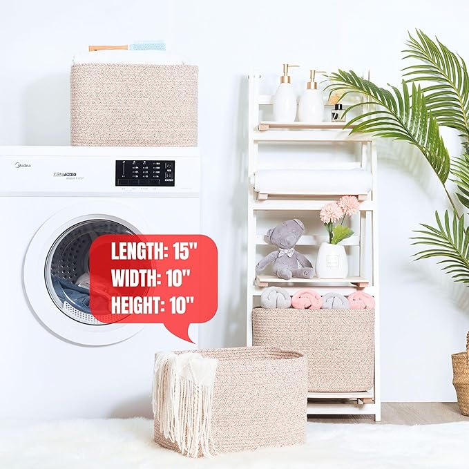 MINTWOOD Design 3-Pack Decorative Woven Storage Baskets for Shelves, Cube Bin Box for Organizing Books, Shoes, Dog Toys, Pantry Closet and Living Room Organizer, Oatmeal Brown-Ruum Studio Home