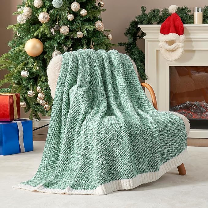 Snuggle Sac Green Throw Blanket, Ultra Soft Warm Blankets for Couch, Cozy Knit Fuzzy Plush Throws Blanket for Sofa, Bed,Living Room, Heather Green, 50x60 inches-Ruum Studio Home