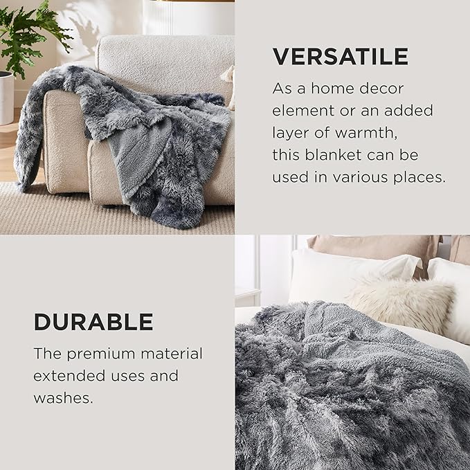 Bedsure GentleSoft Fluffy Sherpa Fleece Faux Fur Blankets Queen Size for Bed, Bedroom Decor Winter Thick Warm Full Queen Blankets, Fuzzy Plush Soft Heavy Mink Tie Dye Grey Bedding Cozy Gifts, 90x90-Ruum Studio Home