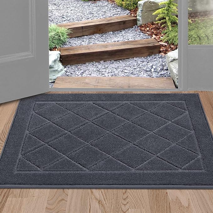 BEQHAUSE Dirt Trapper Door Mat 24" x 36", Doormat Non-Slip Entryway Rugs Washable, Dog Door Mat Stain Resistant and Absorbent Welcome Floor Mat for Front Back Door, Muddy Wet Shoes & Paws, Dark Grey-Ruum Studio Home