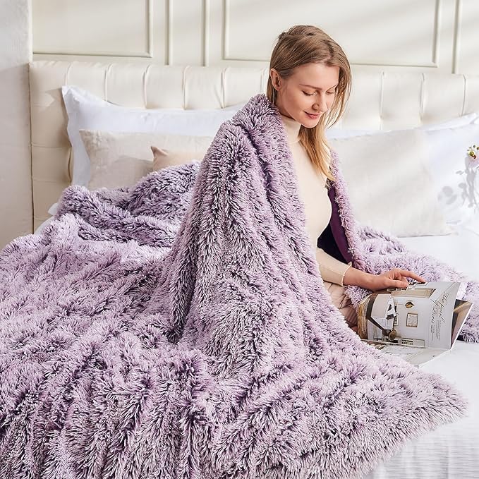GONAAP Fuzzy Faux Fur Throw Blanket Queen Size Frosty Purple Super Soft Cozy Plush Fuzzy Shaggy Blanket for Couch Sofa Bed (Frosty Purple, Queen(90"x90"))-Ruum Studio Home