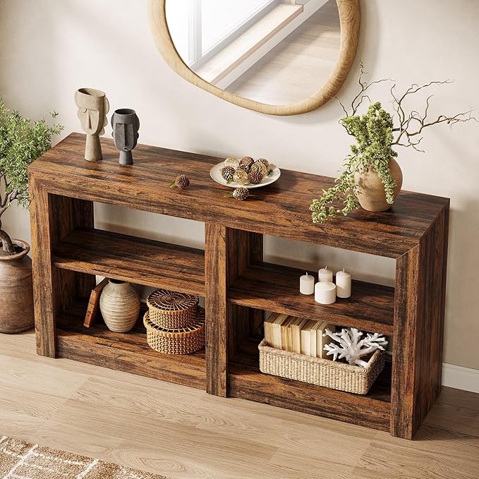 Tribesigns 59-Inch Farmhouse Entryway Table, 3-Tier Console Tables for Living Room, Wood Console Behind Couch for Living Room, Hallway, Foyer, Rustic Brown-Ruum Studio Home