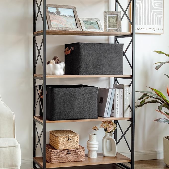 GRANNY SAYS Storage Baskets for Shelves, Closet Organizer Bins, Clothes Storage Bins with Metal Frame, Extra Large Baskets for Organizing and Storage, Collapsible, Black, 2-Pack-Ruum Studio Home