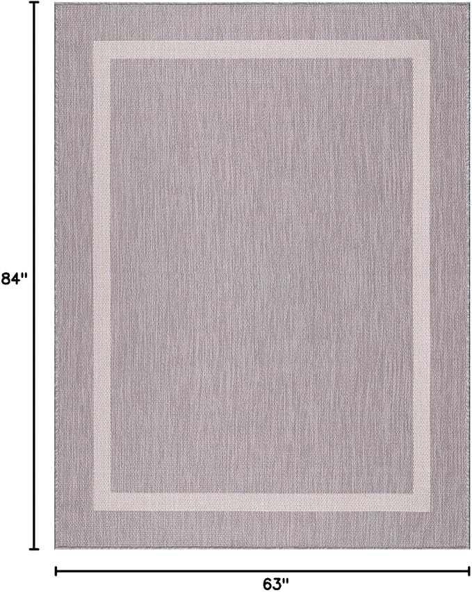 Bordered Outdoor Rug 5x7 Washable Outside Carpet for Indoor Patio Porch Waterproof Easy Cleaning Non Shedding Area Rugs Gray 5 x 7-Ruum Studio Home