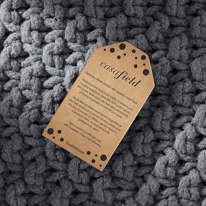 Casafield Square Pouf Ottoman, Dark Gray 18.5" W x 18.5" D x 14.5" H Cotton Knit Foot Stool - Boho Floor Pouffe for Living Room, Bedroom, Home Office-Ruum Studio Home