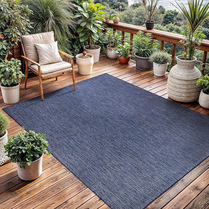 Washable Indoor Outdoor Rug 8x10 Weather Resistant Area Rugs Modern Solid for Porch Deck Balcony Backyard Patio Outside Carpet (8 X 10 Azure Blue)-Ruum Studio Home
