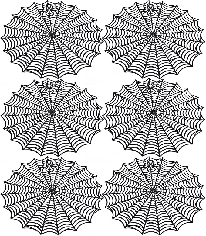 Sfcddtlg 6 Pcs Halloween Spider Web Placemats, 15" Heat Insulation Halloween Placemats Spider Web Table Mats, Hollow Out Spiderweb Coasters Placemat for Dining Table Party Decoration-Ruum Studio Home