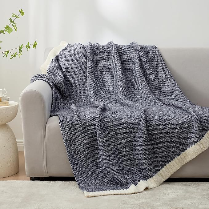 Snuggle Sac Heather Navy Twin Size Blankets, Super Soft Microfiber, Warm Cozy Knit Fuzzy Plush Blankets for Sofa, Bed, Living Room, Navy, 60x80 inches-Ruum Studio Home