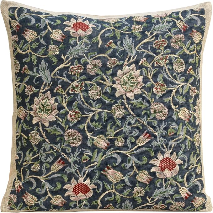 Charlotte Home Furnishings Throw Pillow Covers 16x16 in, Blue Flowers Decorative Couch Pillow Cover, Boho Decor European Tapestry Cushion Cases, Living Room Cozy Home Decor, Jacquard Woven Soft Cotton-Ruum Studio Home
