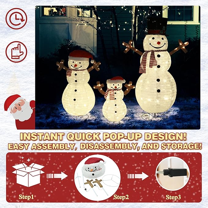 4FT Pop-Up Snowman Family, Pre-Lit Holiday Decoration Sign with 270 LED Lights, Customized Placement Holiday Display for Indoor, Outdoor-Ruum Studio Home