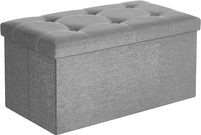 SONGMICS MAZIE Collection - 30 Inches Ottoman Storage Bench, 21 Gal. Folding Chest with Breathable Linen-Look Fabric, Load up to 660 lb, for Entryway, Living Room, Bedroom, Light Gray ULSF001G02-Ruum Studio Home