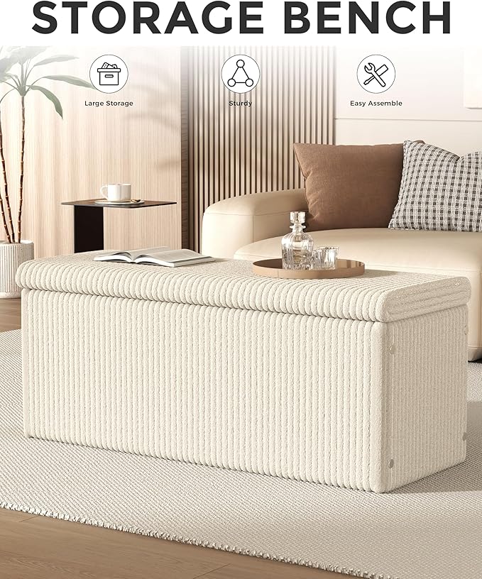 SUN TIME 42" Foldable Velvet Ottoman Bench with Storage，Large Capacity End of Bed Chest, Soft Cushion Seat, Toy & Blanket Organizer, Footrest for Bedroom, Living Room, Entryway, Apartment-Ruum Studio Home