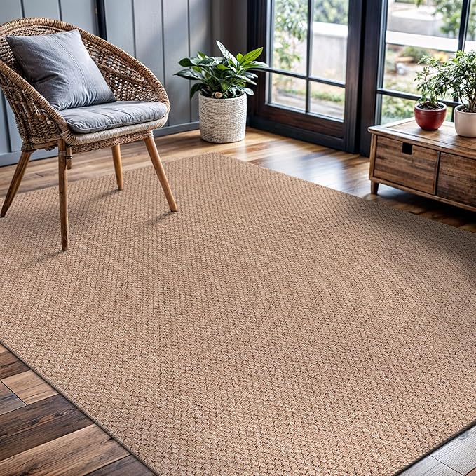 CAMILSON Easy Jute Rug 4x6, Indoor Outdoor Natural Color Farmhouse Area Rugs for Living Room Patio and Kitchen Rug, Solid Boho Woven Design, Easy-Cleaning, Washable Outside Carpet Alfombras (4 x 6)-Ruum Studio Home