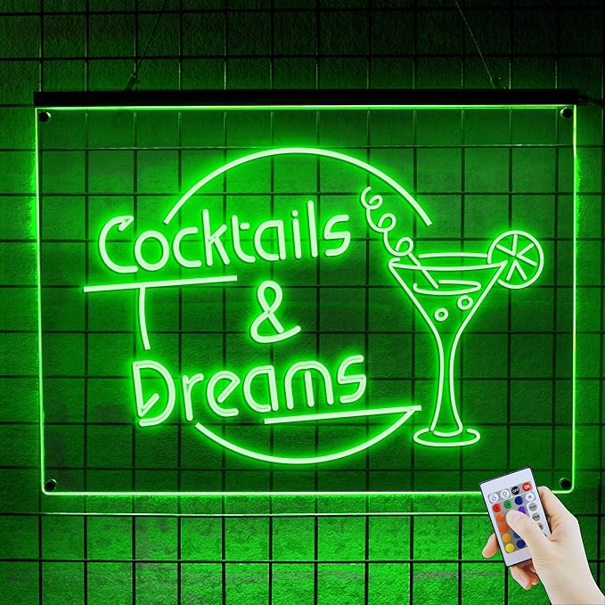 Personalized Beer O'Clock Neon Sign, Custom Wall Sign for Home Bar, Man Cave, Pub, Game Room, LED Beer Light Decor (Cocktail Bar 02)-Ruum Studio Home
