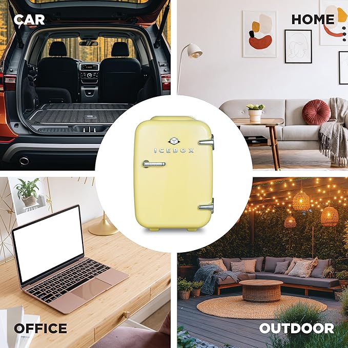 IBMF4SUN Fridge for Bedroom, Skincare, Portable Cooler & Warmer for Makeup, for Office & Home Refrigerator, Mini (4 L / 6-Can), Sun Yellow-Ruum Studio Home