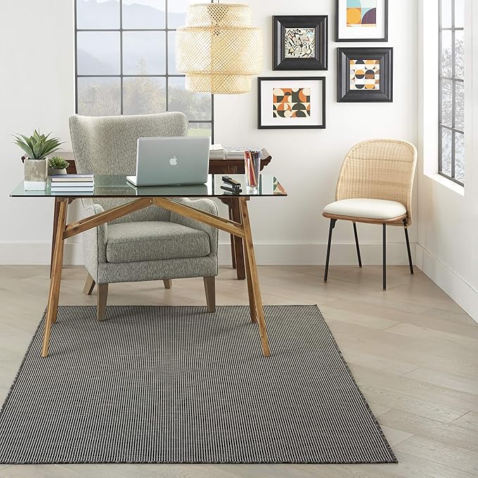 Nourison Positano Indoor-Outdoor Charcoal 4' x 6' Area Rug, Easy Cleaning, Non Shedding, Bed Room, Living Room, Dining Room, Backyard, Deck, Patio (4x6)-Ruum Studio Home