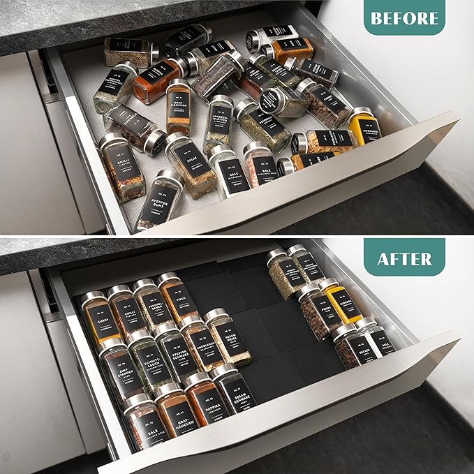 Spice Drawer Organizer - Expandable Spice Rack for Drawer, Black Seasoning Organizer for Drawer Spice Organizer, Spice Organization Seasoning rack insert for Cabinet (Jars Not Included)-Ruum Studio Home