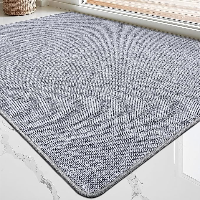 LUMI Ultra Thin Door Mat for Entryway, Low Profile Non Slip Rubber Backing Indoor Doormat, Easy Clean Welcome Entrance Mat for Inside House, Patio, Light Grey 20"x32"-Ruum Studio Home